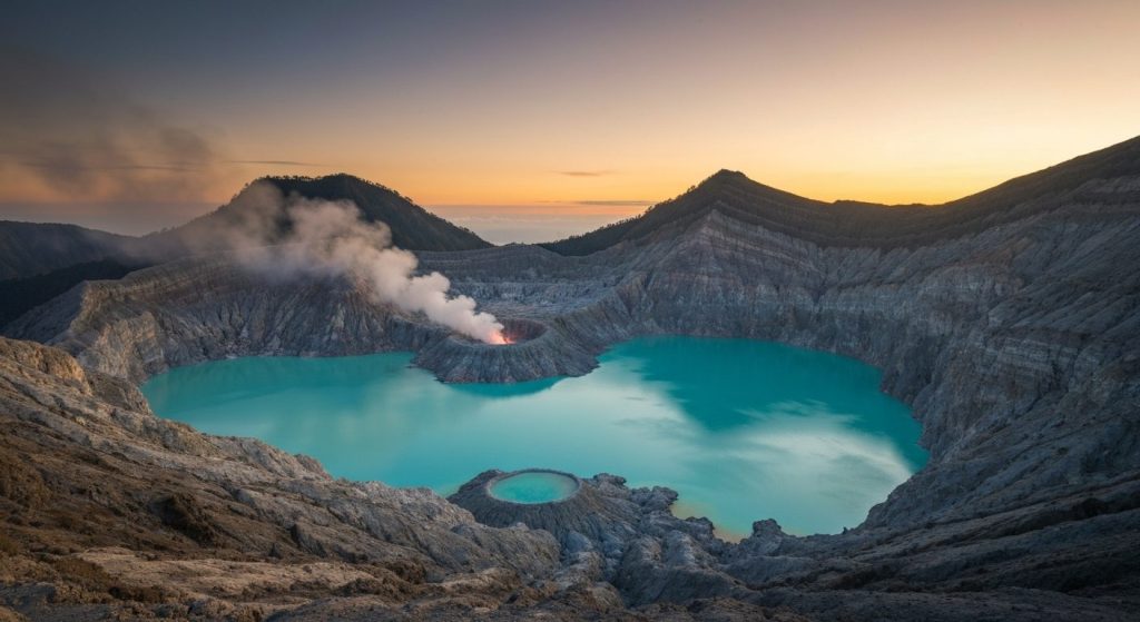 ijen crater hike difficulty fitness level — Photorealistic editorial travel photograph relevant to: An independent exper